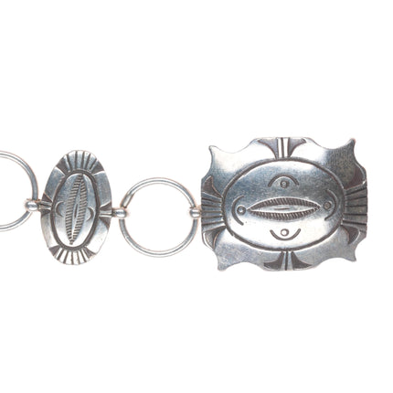 32" c1950's Vintage Navajo sterling silver hand stamped link concho belt