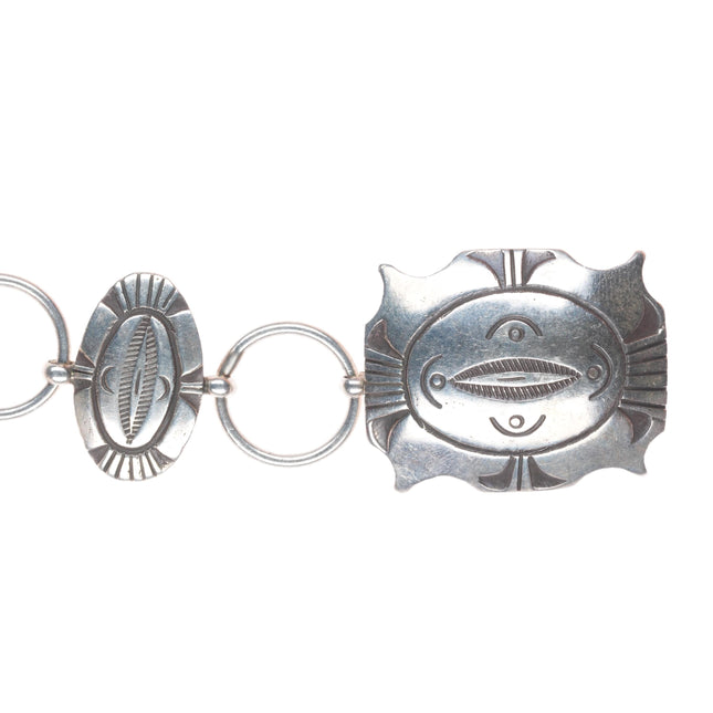 32" c1950's Vintage Navajo sterling silver hand stamped link concho belt
