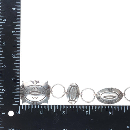 32" c1950's Vintage Navajo sterling silver hand stamped link concho belt