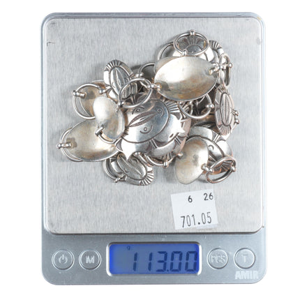 32" c1950's Vintage Navajo sterling silver hand stamped link concho belt