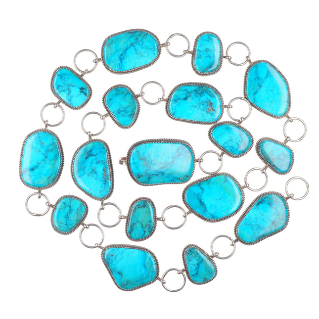 44" Vintage Navajo sterling silver turquoise link concho belt Running Bear shop