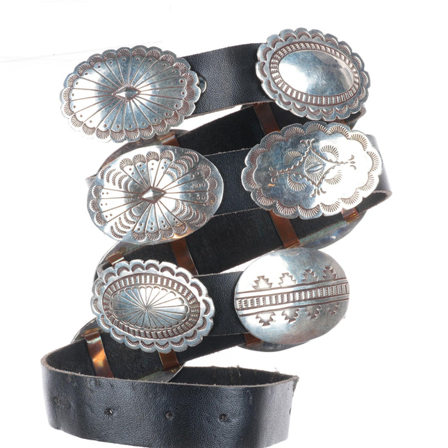 42" Vincent J Platero Navajo sterling silver hand stamped concho belt