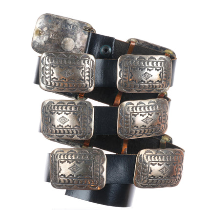 40" Clifford Monroe Navajo hand stamped vintage sterling silver concho belt