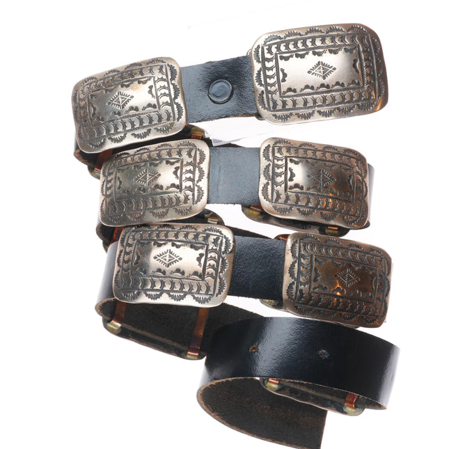 40" Clifford Monroe Navajo hand stamped vintage sterling silver concho belt