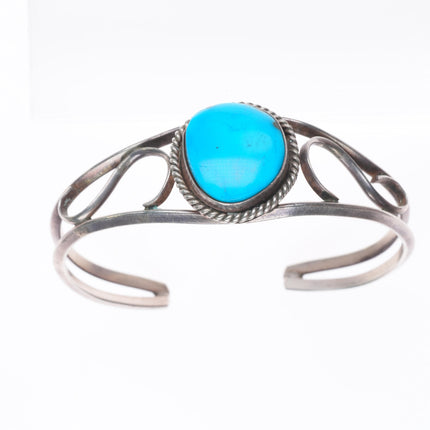 6.1" Vintage Navajo sterling silver turquoise rope bezel cuff bracelet