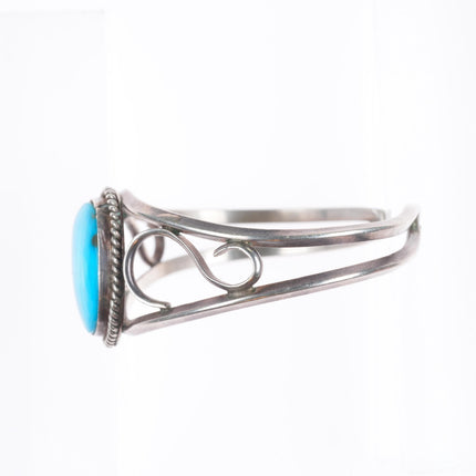 6.1" Vintage Navajo sterling silver turquoise rope bezel cuff bracelet
