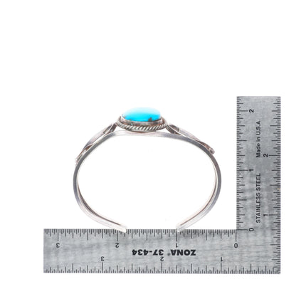 6.1" Vintage Navajo sterling silver turquoise rope bezel cuff bracelet