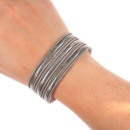 6.7" c1940 Vintage Navajo  twisted wire arrow stamped wide band cuff bracelet