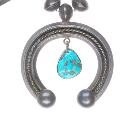 Vintage Navajo sterling silver squash blossom necklace w/turquoise naja