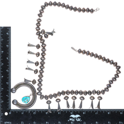 Vintage Navajo sterling silver squash blossom necklace w/turquoise naja