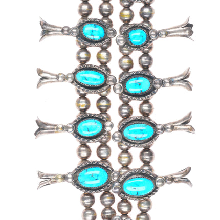 Vintage Jimmie Long Navajo sterling silver turquoise squash blossom necklace 30"