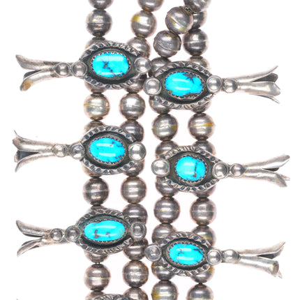 Vintage Jimmie Long Navajo sterling silver turquoise squash blossom necklace 30"