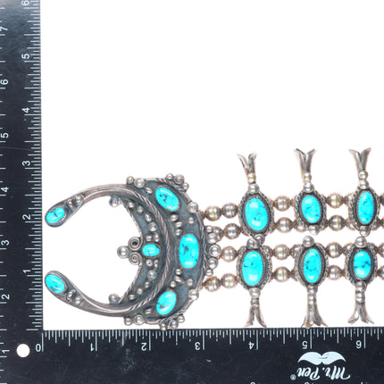 Vintage Jimmie Long Navajo sterling silver turquoise squash blossom necklace 30"