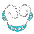 Vintage Zuni sterling silver high grade turquoise/shell channel inlay necklace