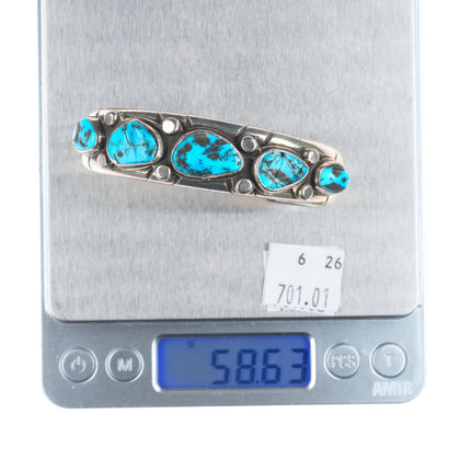 6.4" 40's-50's Vintage Navajo Sturdy row cuff bracelet with nice turquoise