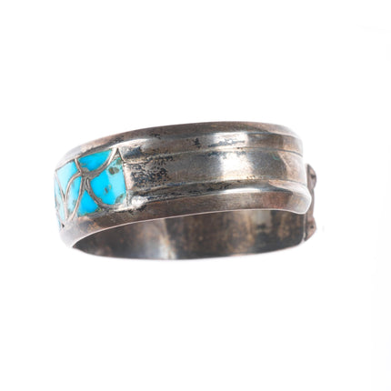 6" Vintage Zuni sterling silver fishscale turquoise inlay cuff bracelet