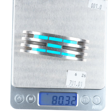 6.4" Kee Joe Benally Navajo sterling silver turquoise inlay cuff bracelet