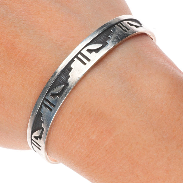 6.2" Eldon Kalemsa Sr Siwingyumptewa Hopi Overlay cuff bracelet sterling silver
