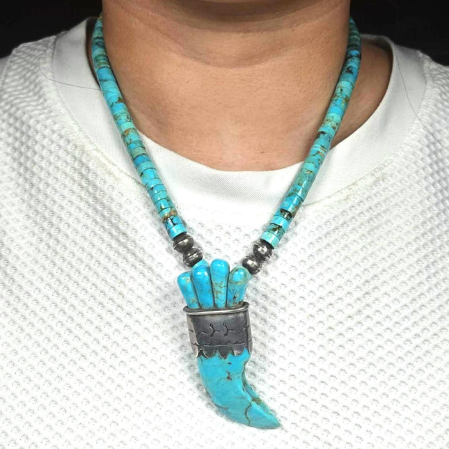 Vintage Santo Domingo sterling silver turquoise tooth//claw form pendant