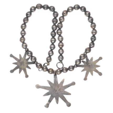 30's-40's Vintage Zuni or Navajo cast sterling silver beaded necklace turquoise