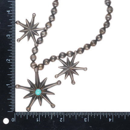 30's-40's Vintage Zuni or Navajo cast sterling silver beaded necklace turquoise