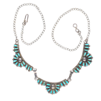 Vintage Zuni sterling silver turquoise petit point cluster necklace