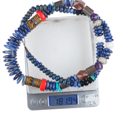 Tommy Singer Navajo sterling silver, Brass, Sodalite, turquoise, coral necklace