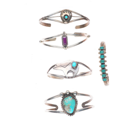 6.2" Vintage Navajo sterling silver turquoise/sugilite cuff bracelet lot