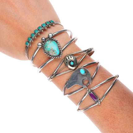 6.2" Vintage Navajo sterling silver turquoise/sugilite cuff bracelet lot