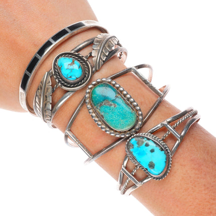 6.2" Vintage Navajo/Zuni sterling silver turquoise/Onyx cuff bracelet lot