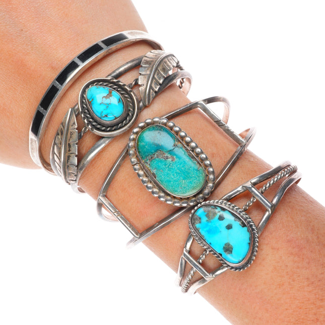 6.2" Vintage Navajo/Zuni sterling silver turquoise/Onyx cuff bracelet lot
