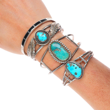 6.2" Vintage Navajo/Zuni sterling silver turquoise/Onyx cuff bracelet lot