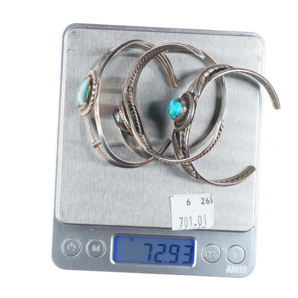 6.2" Vintage Navajo/Zuni sterling silver turquoise/Onyx cuff bracelet lot