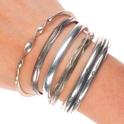 6.4"+ Vintage Navajo sterling silver carinated/stamped stacker cuff bracelet lot
