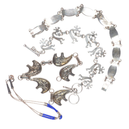 6.5"-8" Vintage Southwestern sterling silver Kokopelli/Bear link bracelets lot