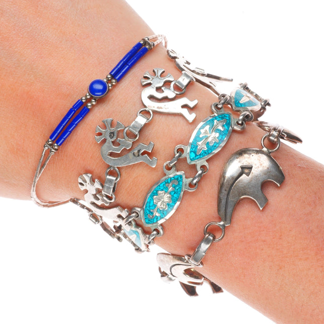 6.5"-8" Vintage Southwestern sterling silver Kokopelli/Bear link bracelets lot