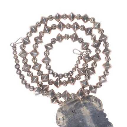 Vintage Zuni Ghan Dancer inlaid sterling silver pendant/beaded necklace