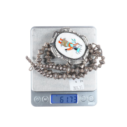 Vintage Zuni Ghan Dancer inlaid sterling silver pendant/beaded necklace