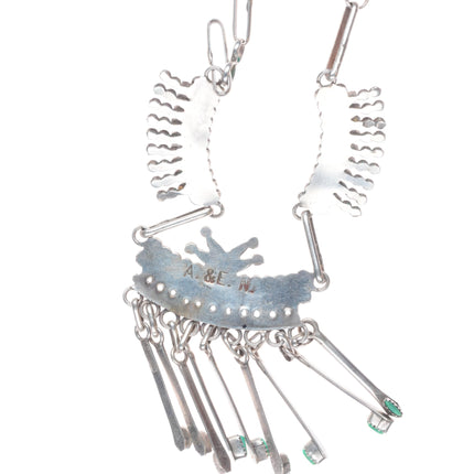 A&E Nastacio Zuni vintage sterling silver needlepoint turquoise bib necklace