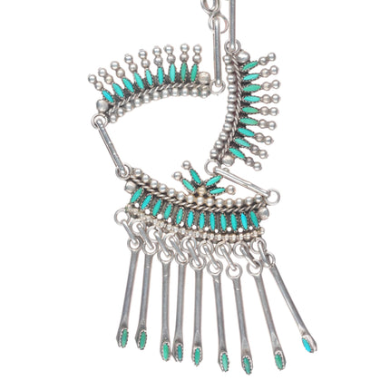 A&E Nastacio Zuni vintage sterling silver needlepoint turquoise bib necklace