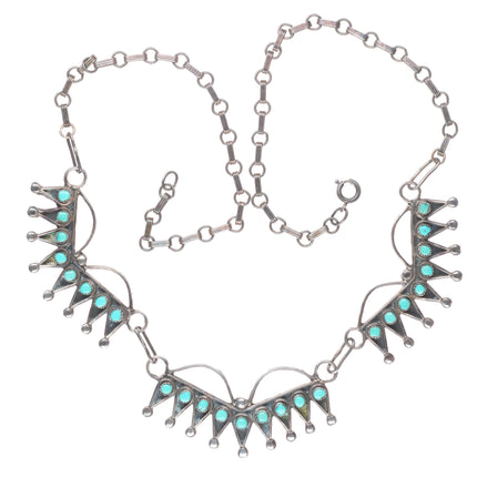 c1950 Vintage Zuni sterling silver snake eye turquoise bib style necklace
