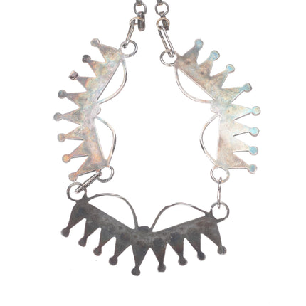 c1950 Vintage Zuni sterling silver snake eye turquoise bib style necklace