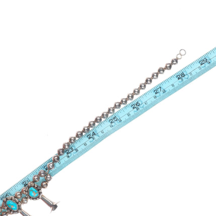 c1950 Navajo sterling silver high grade turquoise beaded squash blossom necklace
