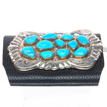 Vintage Zuni/Navajo sterling silver turquoise cluster Ketoh bowguard bracelet