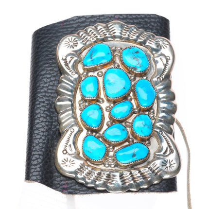 Vintage Zuni/Navajo sterling silver turquoise cluster Ketoh bowguard bracelet