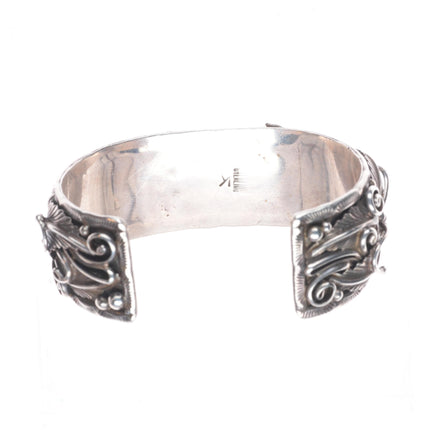 6.5" Vintage K Navajo sterling silver fancy featherwork watch cuff bracelet