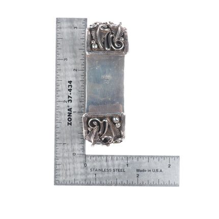 6.5" Vintage K Navajo sterling silver fancy featherwork watch cuff bracelet