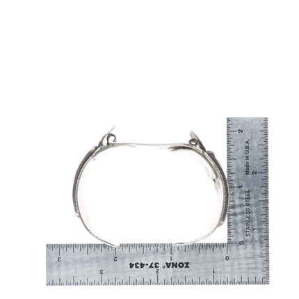 6.5" c1950 Vintage Zuni sterling silver fishscale turquoise watch cuff bracelet