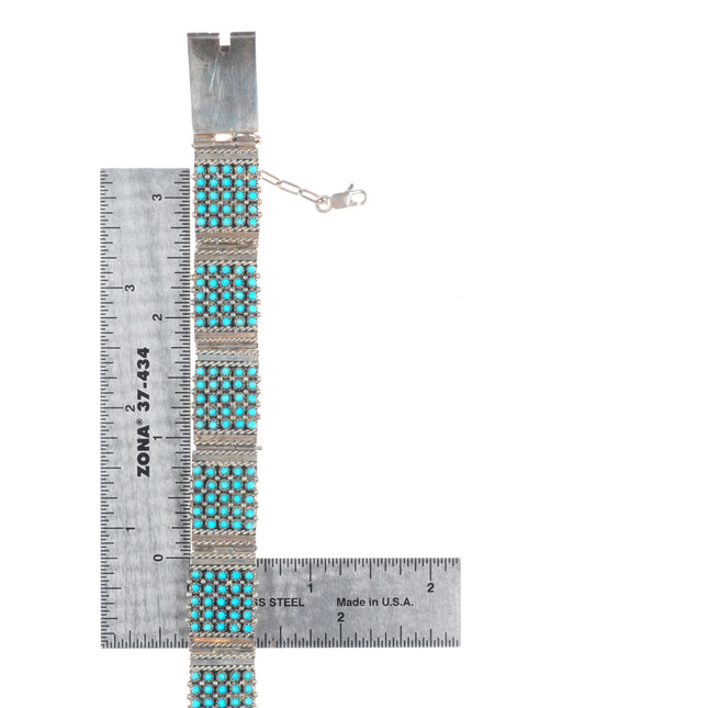 7" Stephen Haloo Zuni sterling silver snake eye turquoise vintage link bracelet