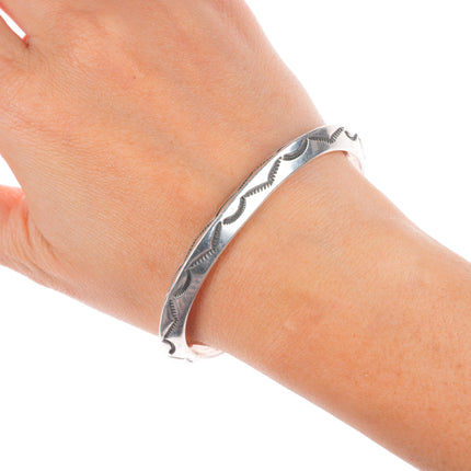 7" Vintage Navajo JEC Deep stamped sterling silver carinated cuff bracelet